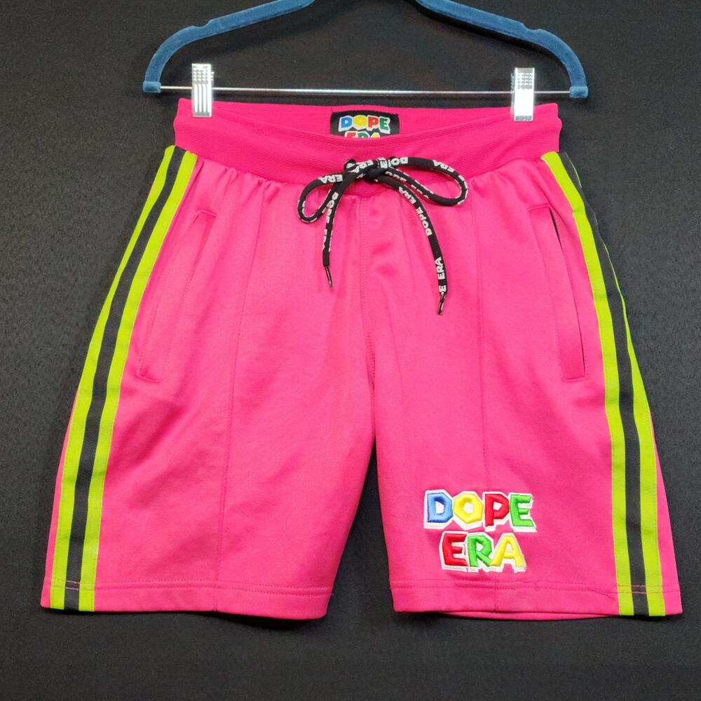 Dope Era Shorts Hot Pink Size Small Green And Black Stripes Pockets Drawstring